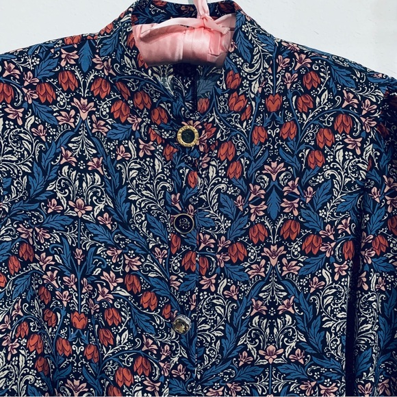 ZARA BLUE FLORAL PRINT LONG-SLEEVE BUTTON-DOWN BELTED MINI DRESS WITH POCKETS - Picture 5 of 16